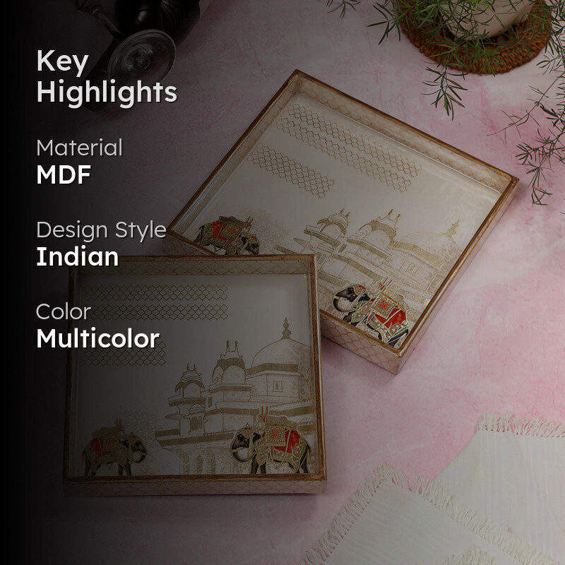 Haathi Parades Square Serving Tray - Set Of Two media 2