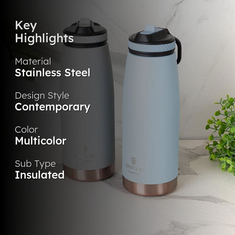 Turbo Hot & Cold Thermos Water Bottle (Blue & Grey, 1000 mL Each) - Set Of Two media 2