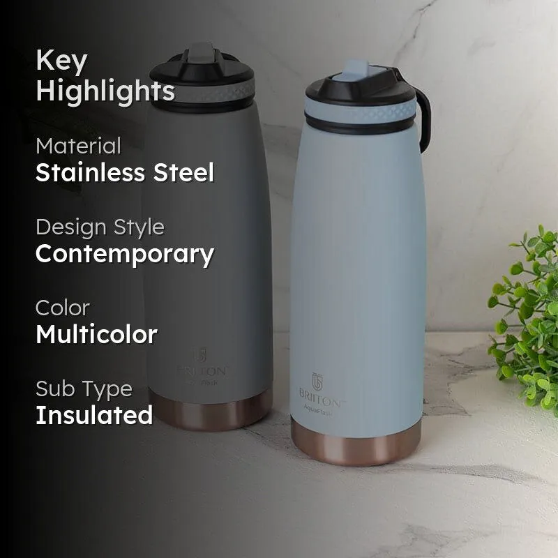 Turbo Hot & Cold Thermos Water Bottle (Blue & Grey, 1000 mL Each) - Set Of Two media 2