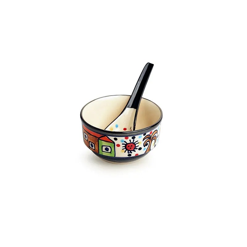 Coastal Cottage Handpainted Ceramic Soup Bowl With Spoon (260 mL) - Four Piece Set media 4