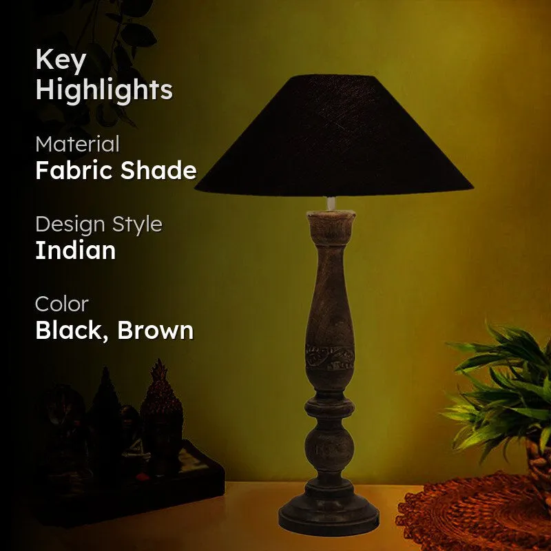 Nihara Wooden Fabric Table Lamp - Black,Brown media 2