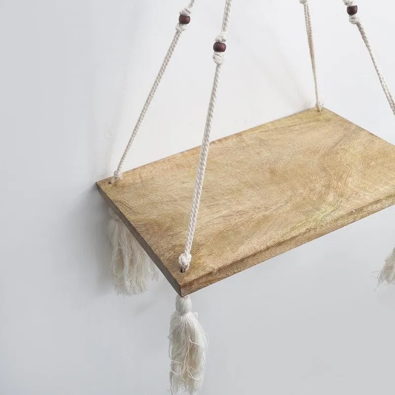Boho Breeze Macrame Hanging Wall Shelf media 3