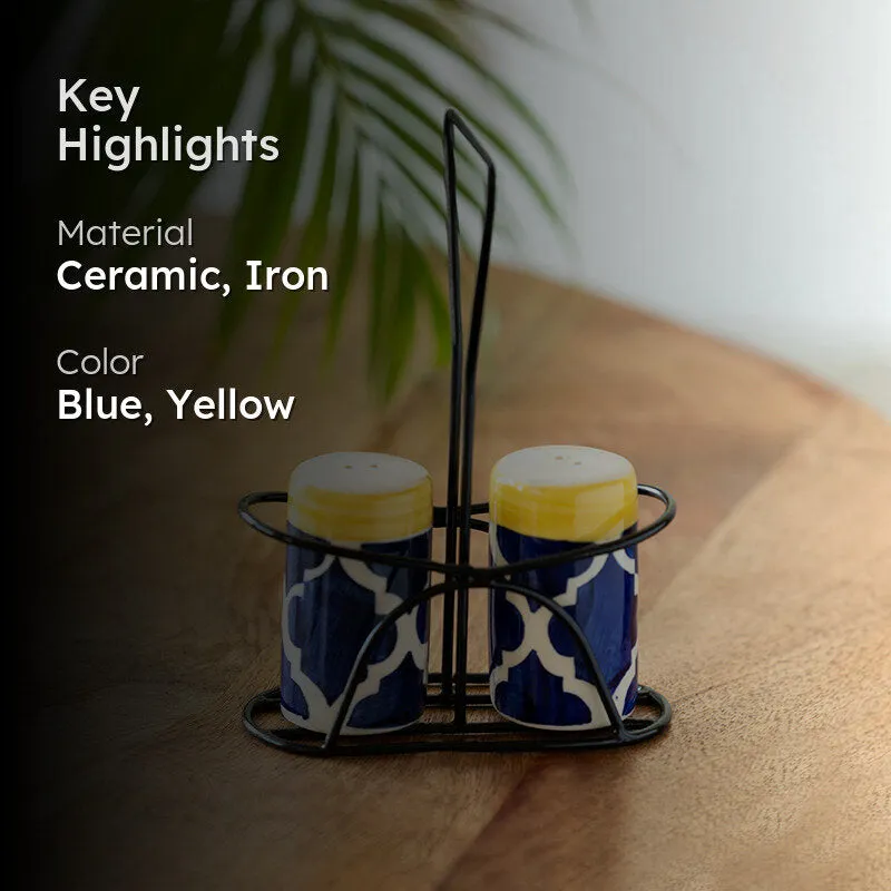 Moroccan Miles Ceramic Salt & Pepper Shaker With Iron Holder (70 mL) - Three Piece Set media 2