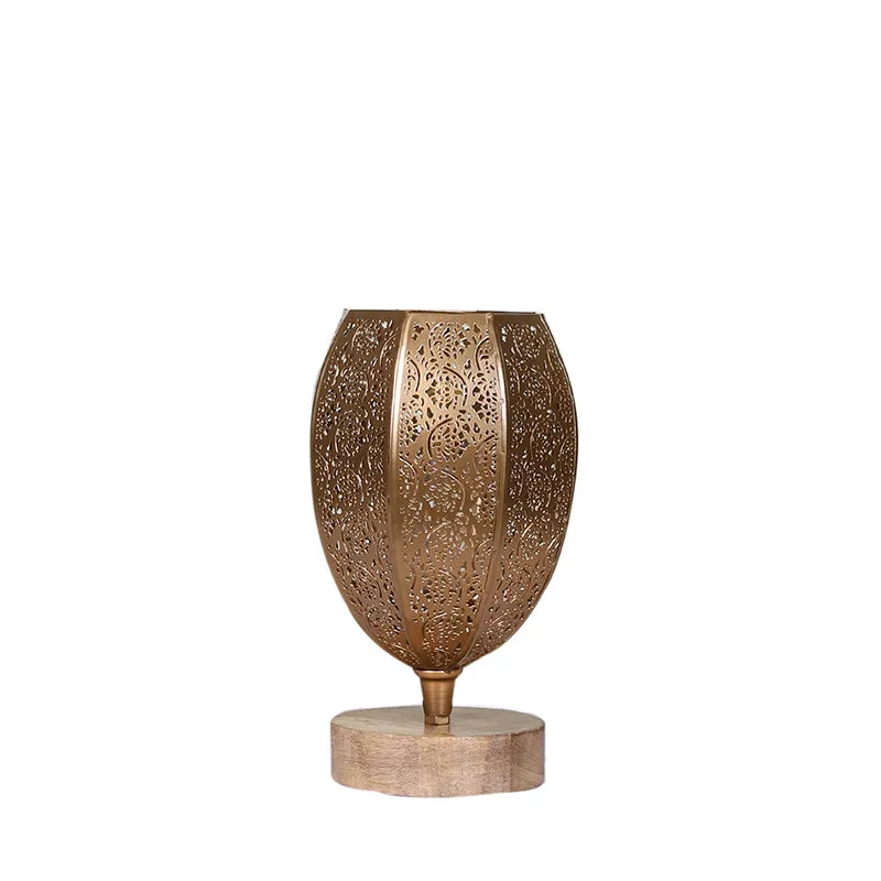 Mehela Etched Metal Table Lamp With Wooden Base - Gold media 4