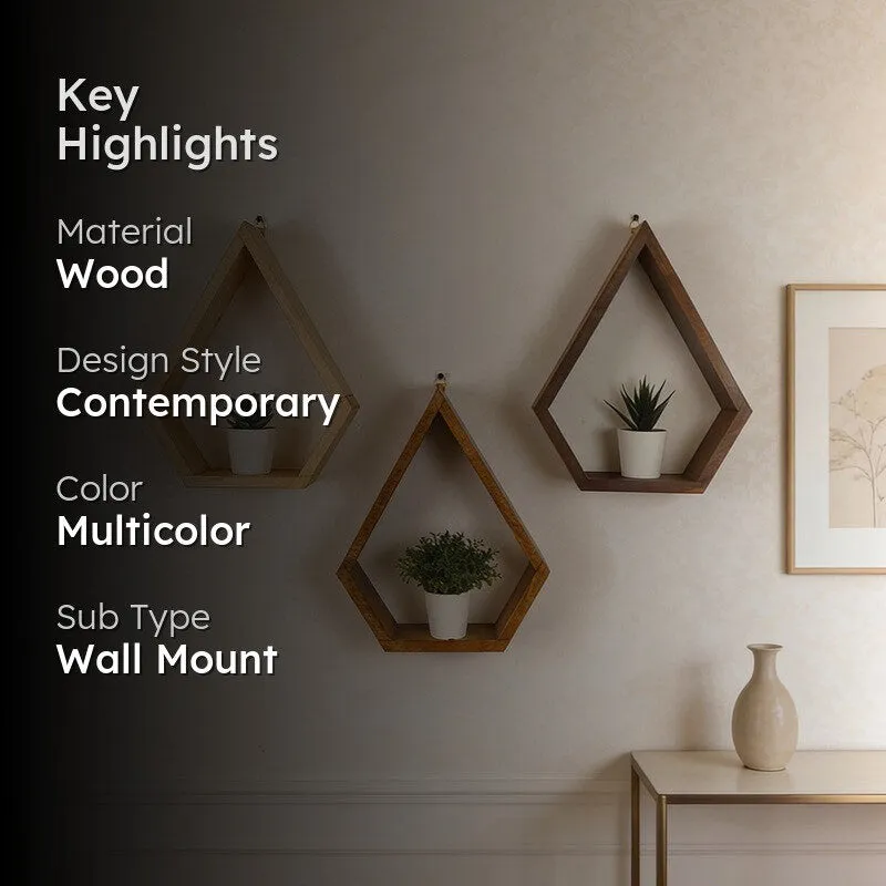 Gildwood III Diamond Shaped Wooden Wall Shelves - Set of 3 media 2