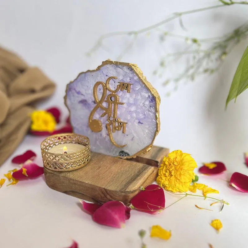 Jai Shri Ram Handcrafted Agate Religious Accent With Tealight Candle Holder - Purple media 3