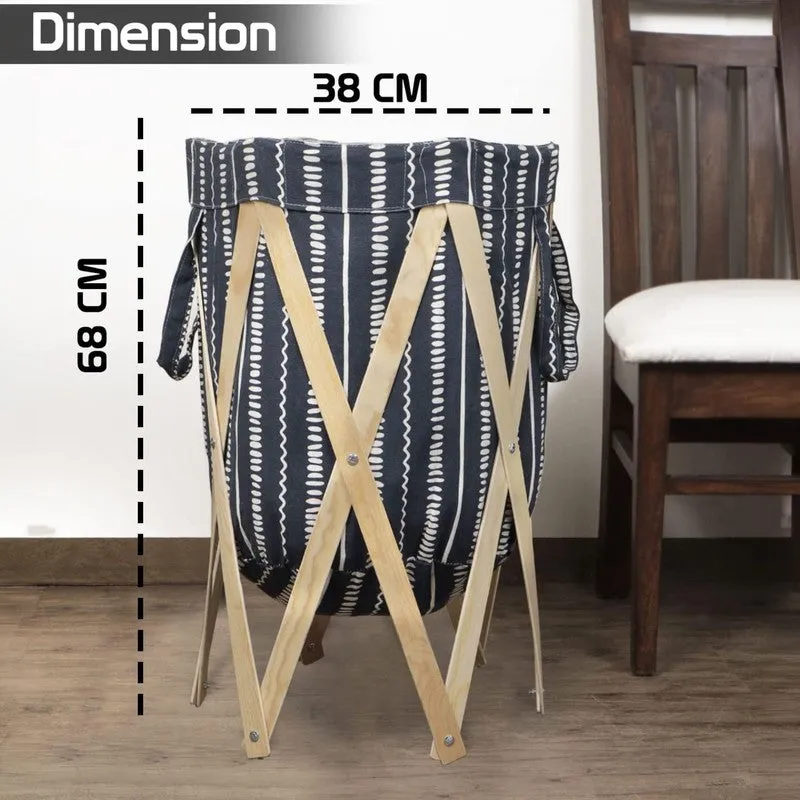 Wash Aura (Cotton,Wood) Laundry Basket - Blue media 8