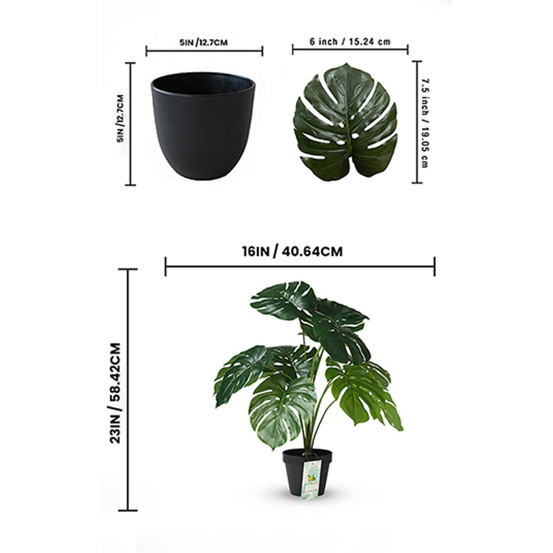 Faux Everlasting Monstera Plant With Black Plastic Pot - 58 cm media 5