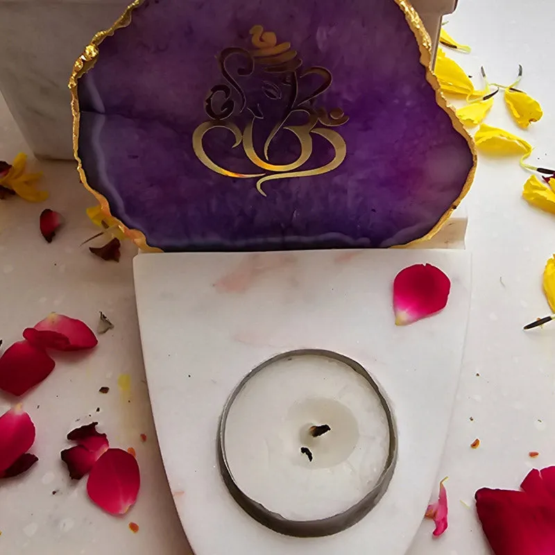 Vinayaka Agate & Marble Tealight Candle Holder - Purple media 4