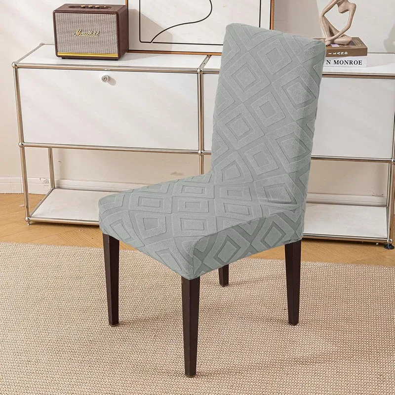 Diamante Jacquard Chair Cover (Stone Grey) - Set Of Four - 3