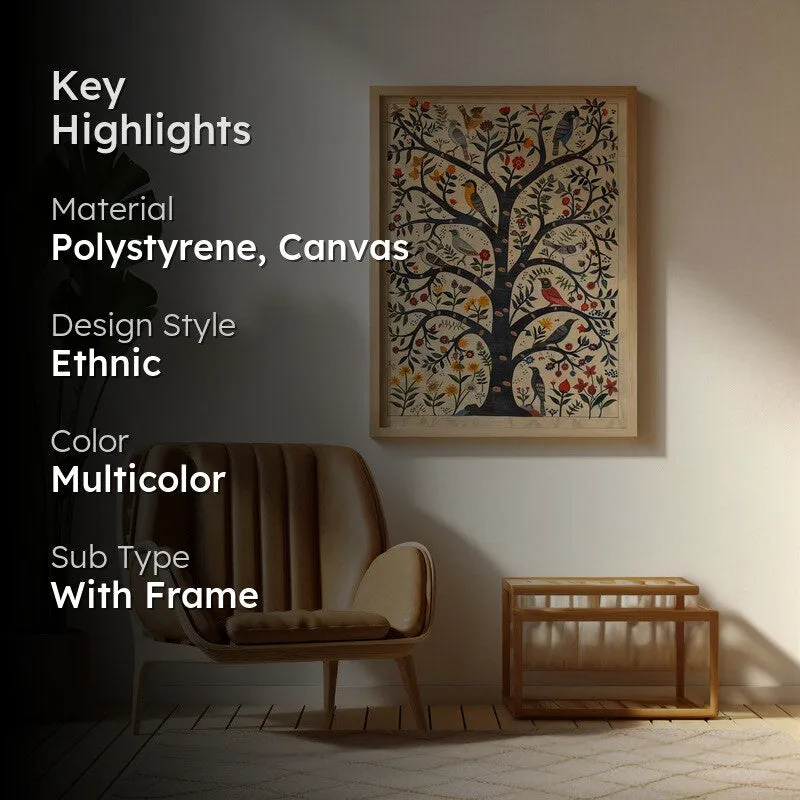 Bloomspire Tree of Life Folk Art Canvas Wall Painting With Brown Frame media 2