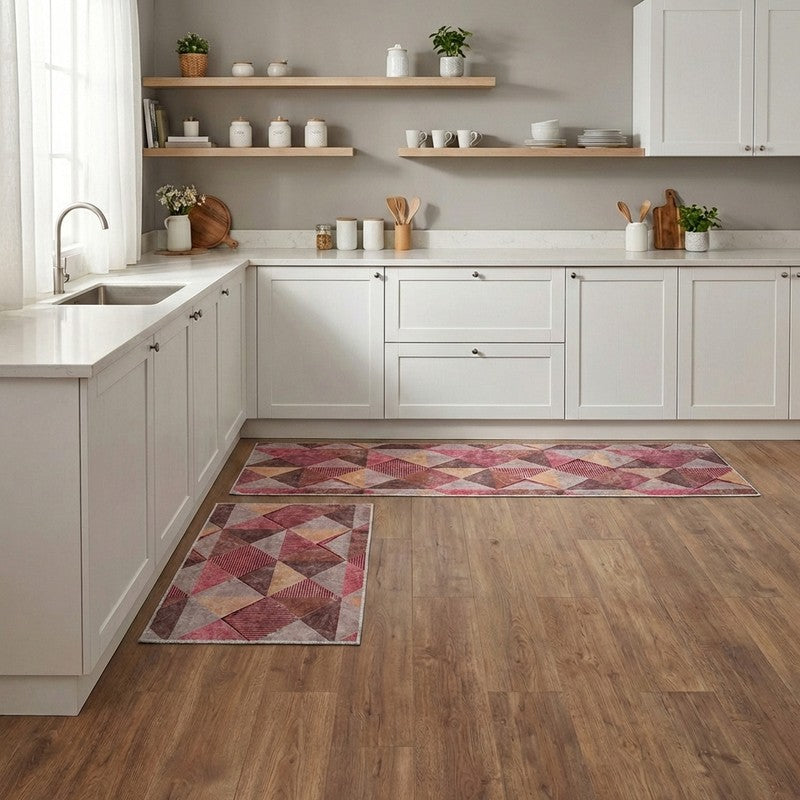 PatternShift Polyester Kitchen Floor Mats (Red) - Set of Two media 4