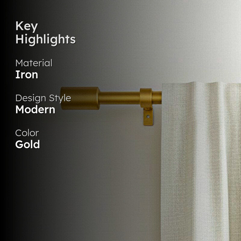 Sleekera Extendable 1" Single Curtain Rod With Round Finial & Brackets (Gold) media 2