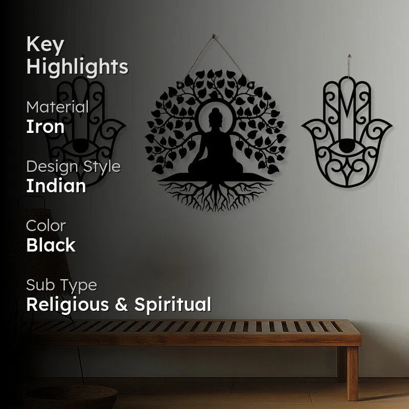 Bodhisatva With Hamsa Hand Iron Wall Accent - Set Of Three media 2