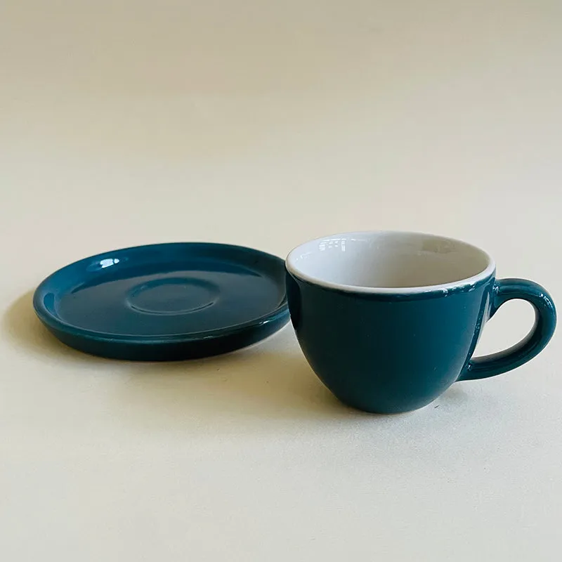 Blush & Brew Ceramic Cup & Saucer (Deep Green/100 mL) - Two Piece Set media 4