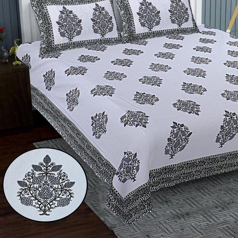 PetalRiwaaz Handblock Printed Cotton Bedsheet (Black) - 400 TC media 4