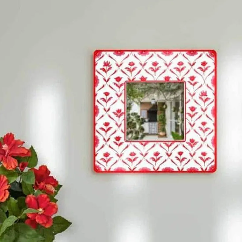 Rosa Lush Designer Handpainted Mirror -  Red media 5