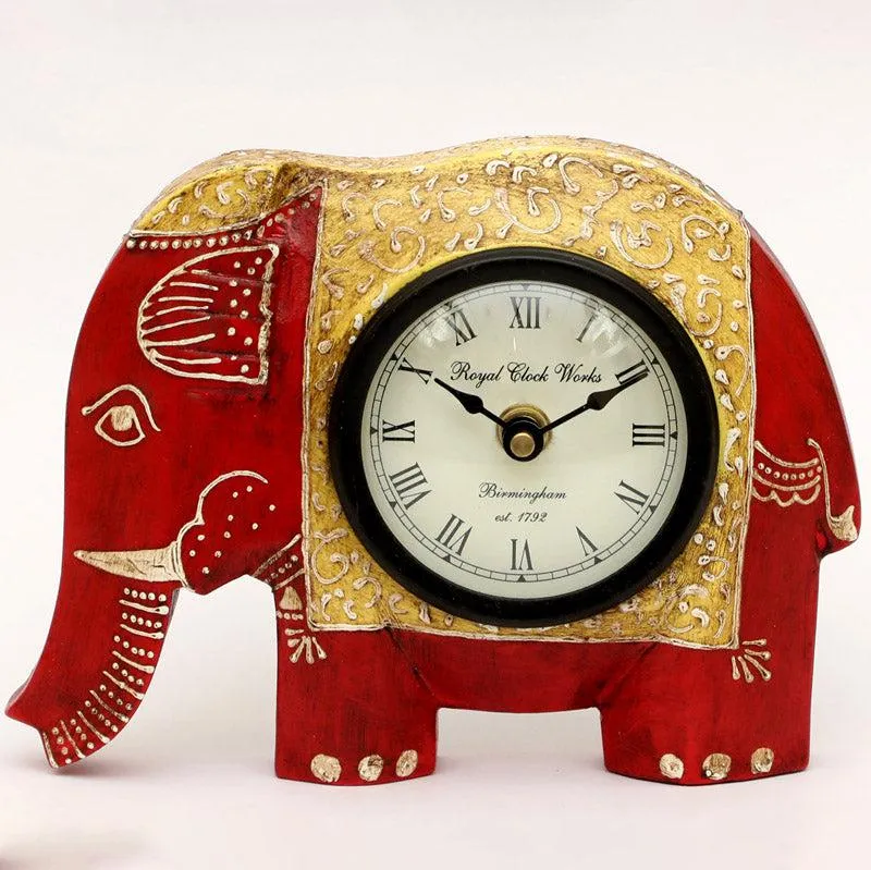Happy Haathi Handpainted Table Clock - Red media 3
