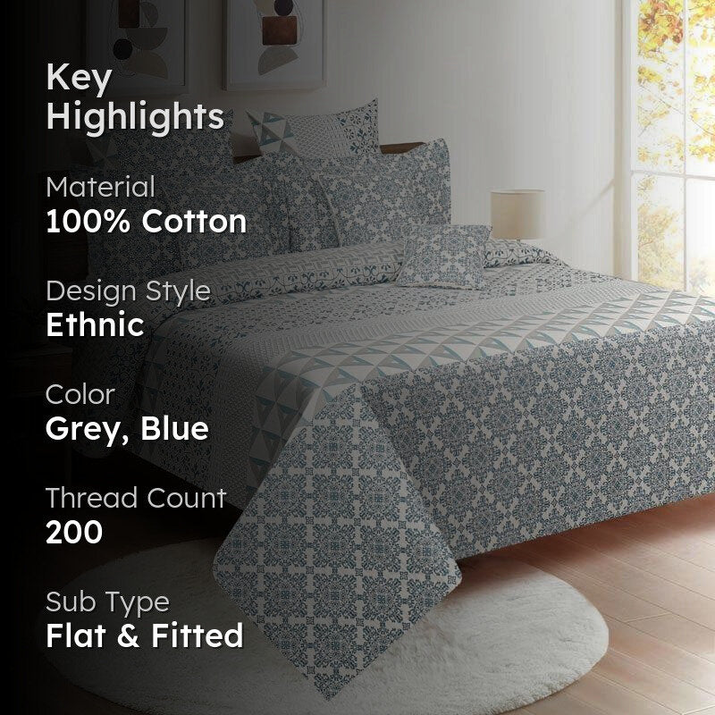 Swayam Zira Cotton Bedsheet (Blue) - 200 TC media 2