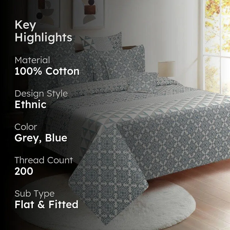 Swayam Zira Cotton Bedsheet (Blue) - 200 TC media 2