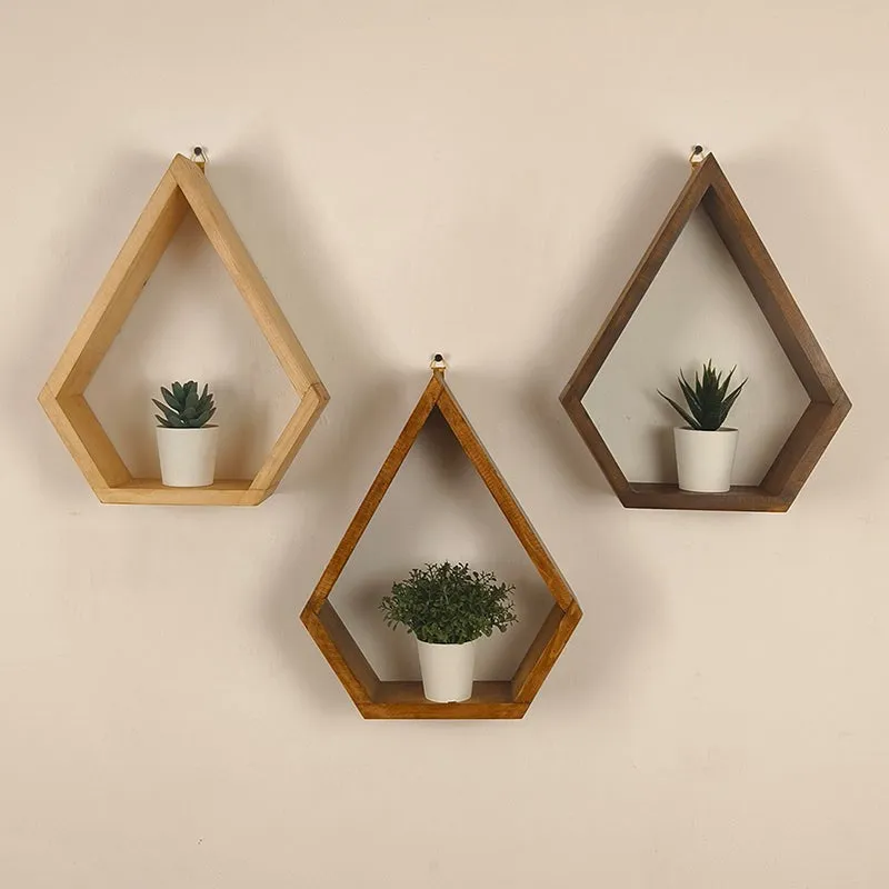 Gildwood III Diamond Shaped Wooden Wall Shelves - Set of 3 media 4