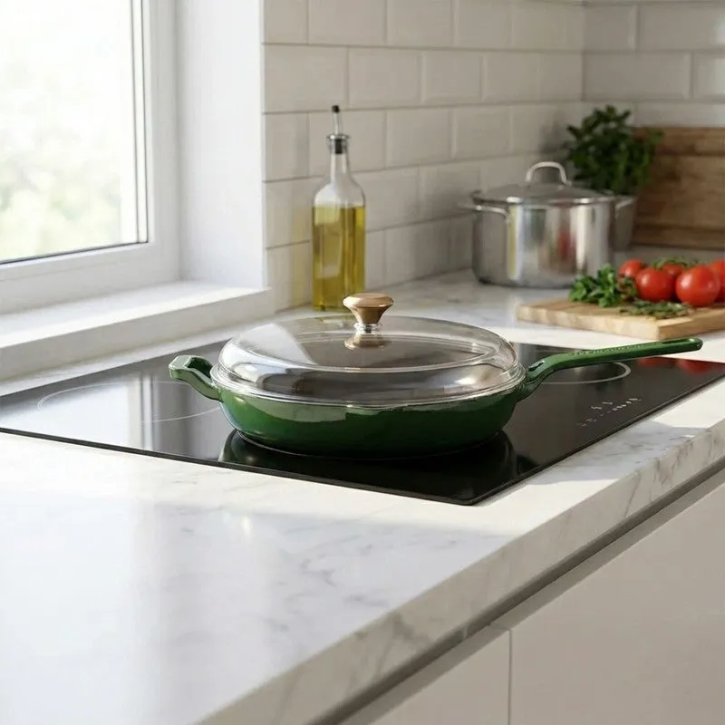 Cumin Co Enamel Cast Iron Frying Pan (1900 mL/Glass Lid) - Green media 1