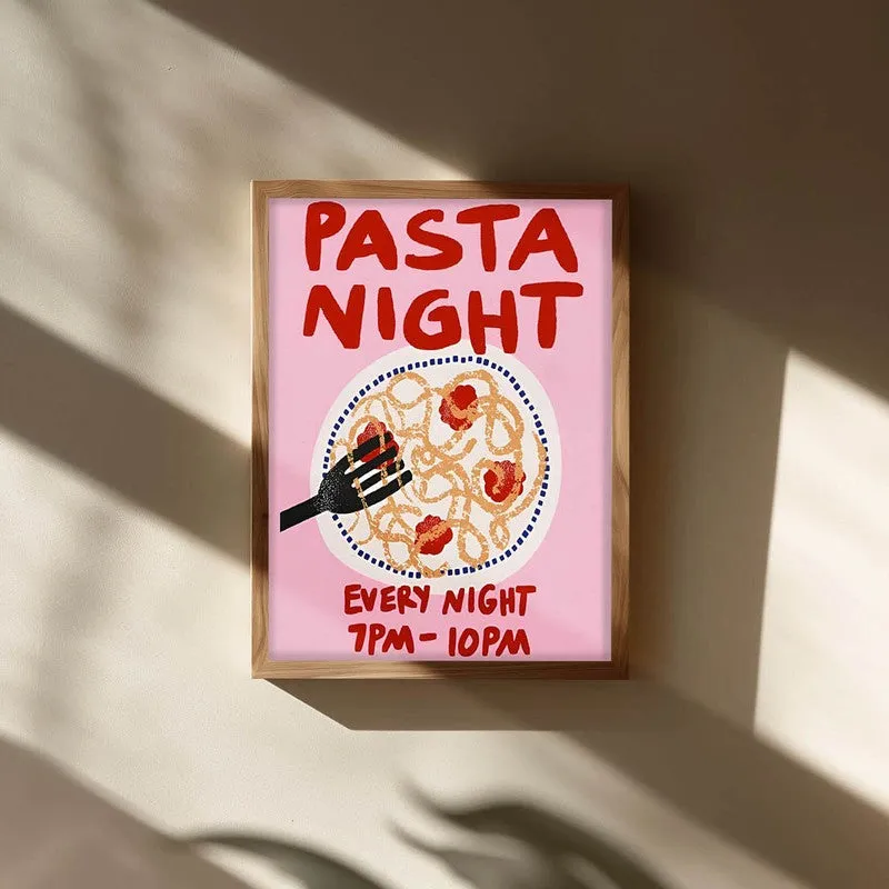 Pasta Night Archival Canvas Wall Art - Brown media 3