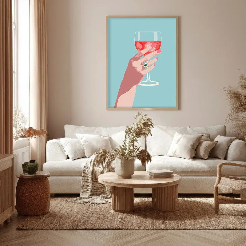 Roselle Elegant Wine Glass Illustration Canvas Wall Painting With Brown Frame media 5