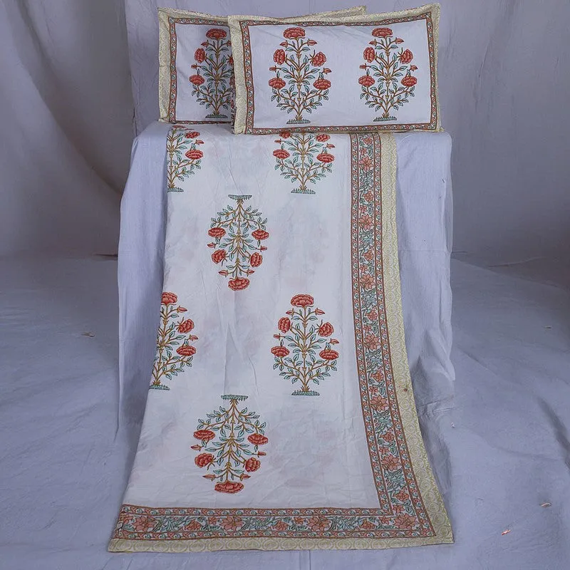 ShahiGuldaan Handblock Printed Cotton Bedsheet (Orange) - 400 TC media 6