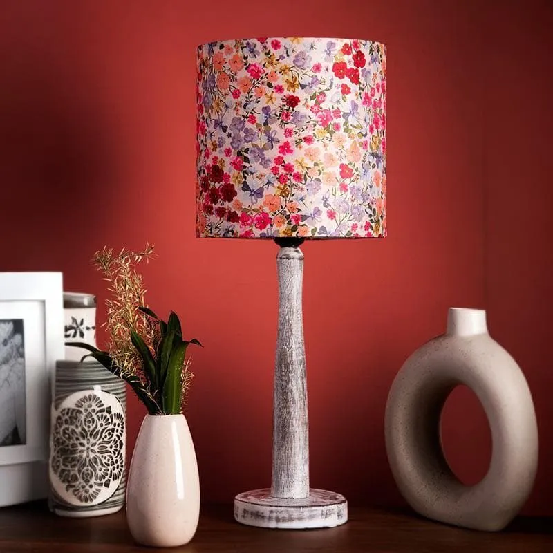 Gardenia Aura With Wooden Pillar Fabric Table Lamp - Multicolor media 3