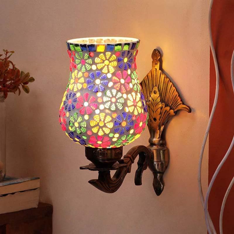 Fiery Florals Glass & Metal Wall Lamp