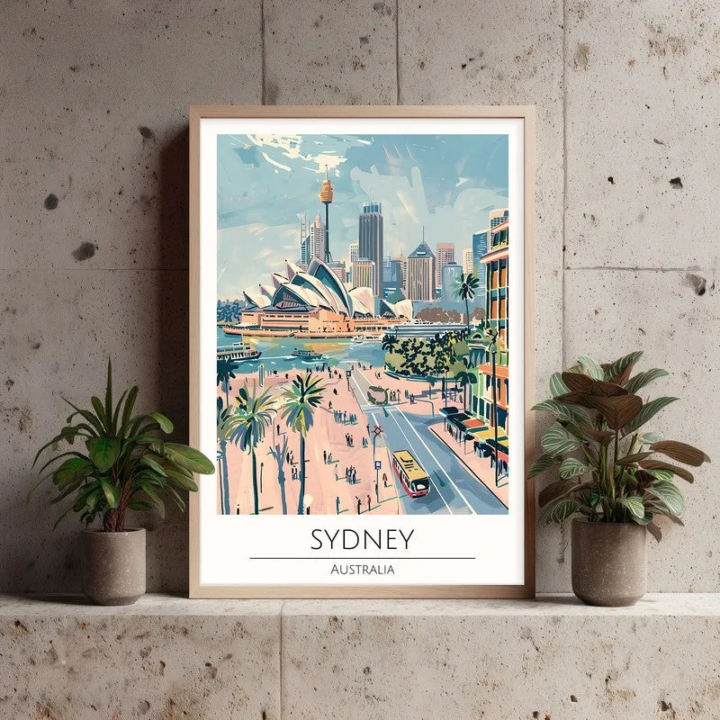 Vintage Sydney Framed Canvas Archival Canvas Wall Painting - Natural Brown Frame media 3