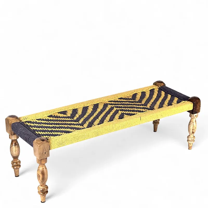 Calon Sheesham Wooden Bench with Stools (Yellow,Purple) - Three Piece Set media 4