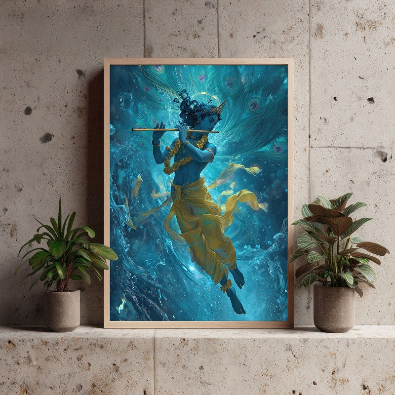 Lord Krishnas Cosmic Divine Dance I Archival Paper Wall Art - Natural Brown Frame media 3