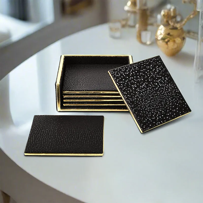 Tisquo Faux Leather Coaster (Black) - Seven Piece Set media 1