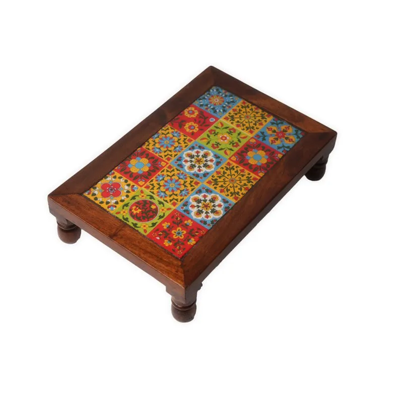 Nyra I Folk Art Mango Wood Stool - 12 inch media 4