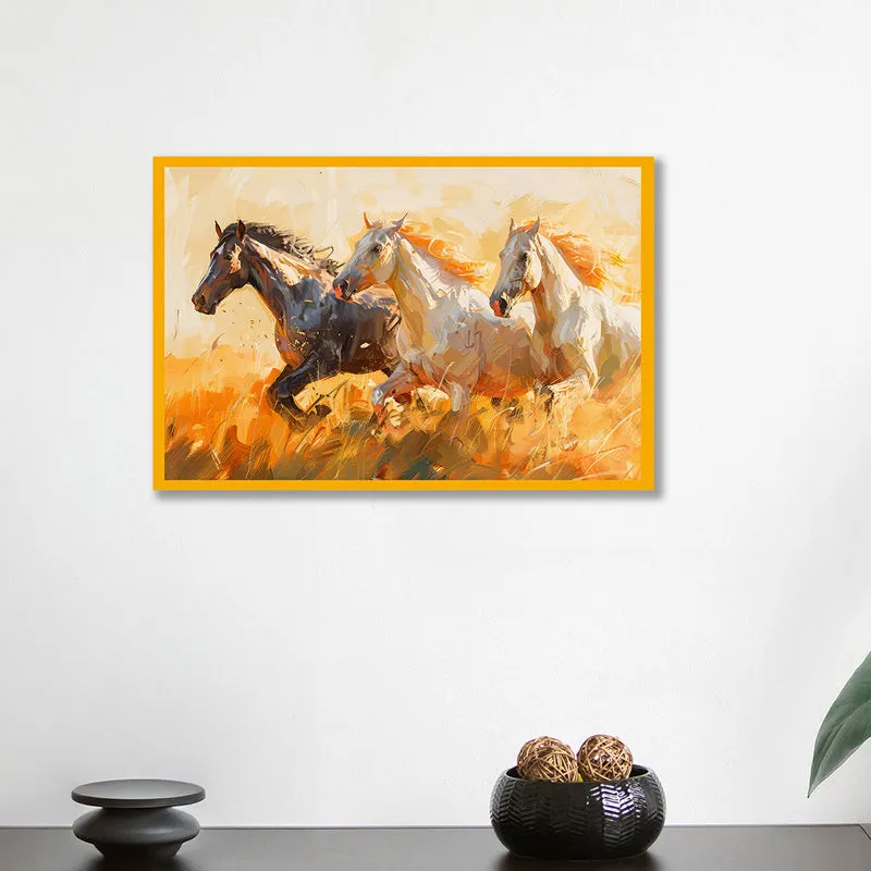 Galloping Triad Wall Art with Gold Frame media 1