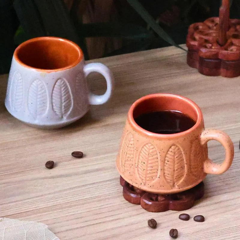 Bergo Ceramic Tea Cup (200 mL Each)/Peach,Grey)-  Set of Two media 4