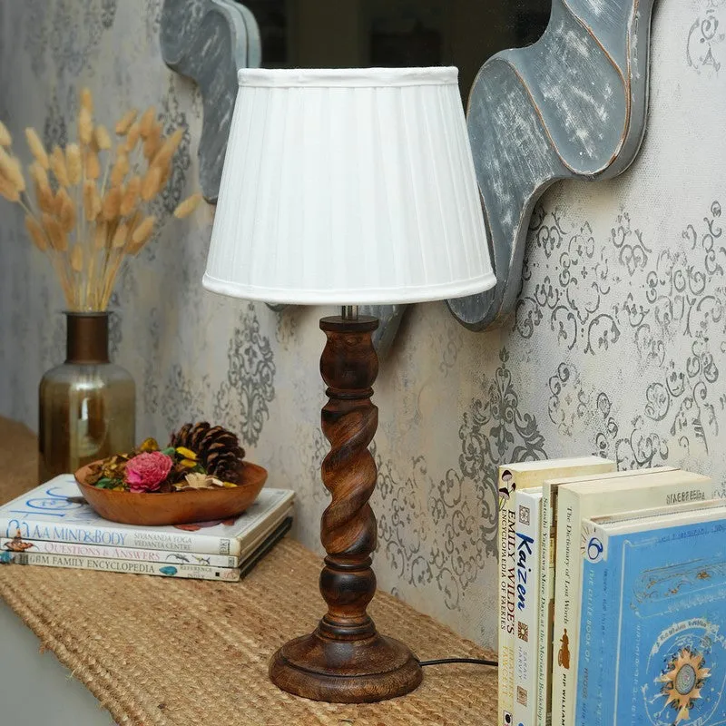 Warm Ivory Wooden Base Cotton Table Lamp - White media 3
