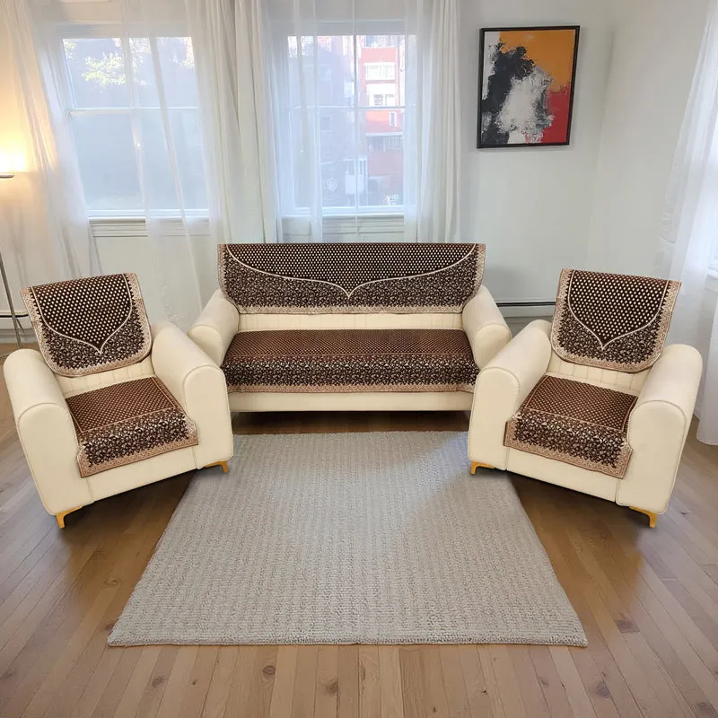 Petite Leaves Chenille Sofa Cover - Coffee Brown media 1