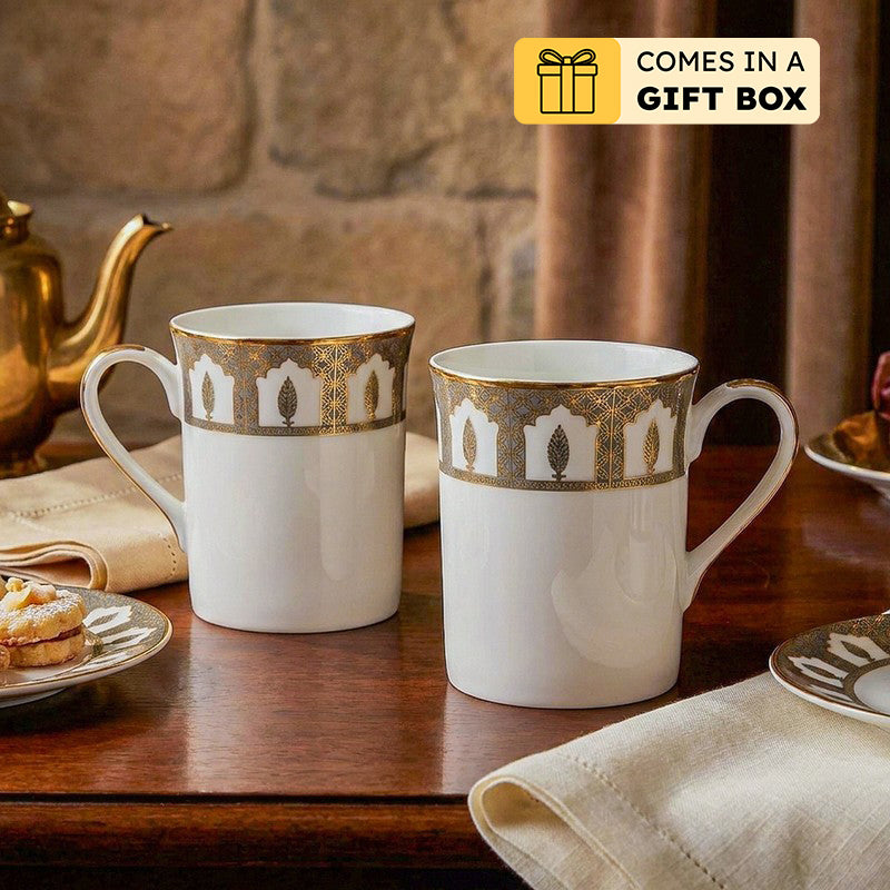 Gilded Chinar Classic 24k Gold Brushed Porcelain Coffee Mug (300 mL Each) - Set Of Six
