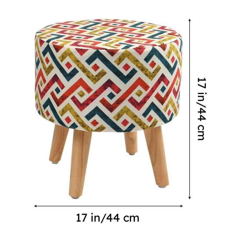 Ripple Zigzag Print Multicolor Engineered Wood Ottomans - Set Of Two media 8