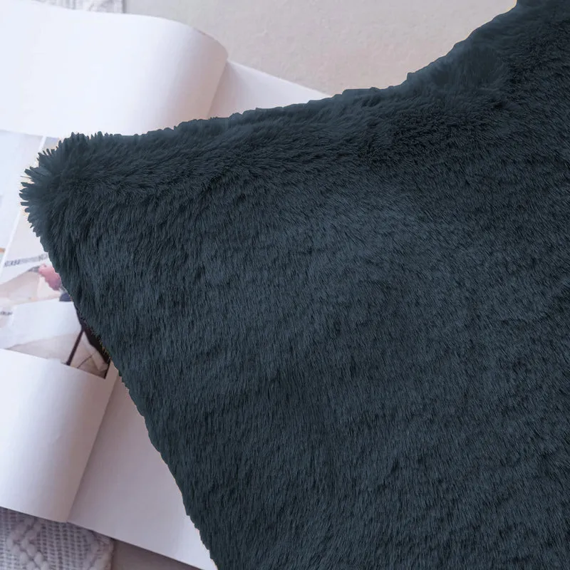 Cozy Puff Fur Cushion Cover Set (Black) - Set Of Two media 5