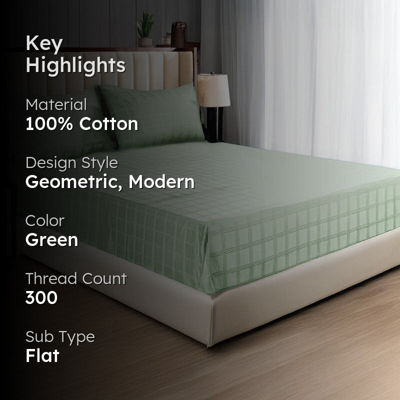 Urban Space Sage Green Checks Cotton Bedsheet - 300 TC media 2