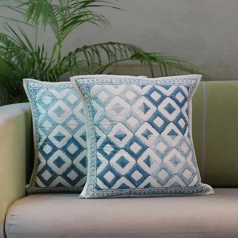 India Circus Temple Tiles Tufted Cotton Cushion Cover - Set Of Two media 3