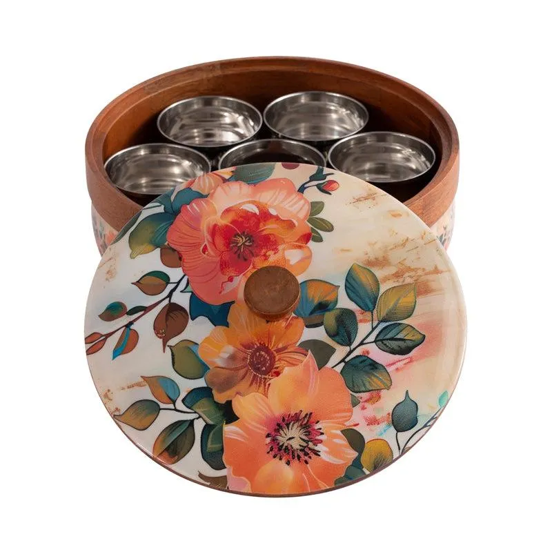 Pushpa Paatra Handcrafted Mango Wood Masala Box - 8