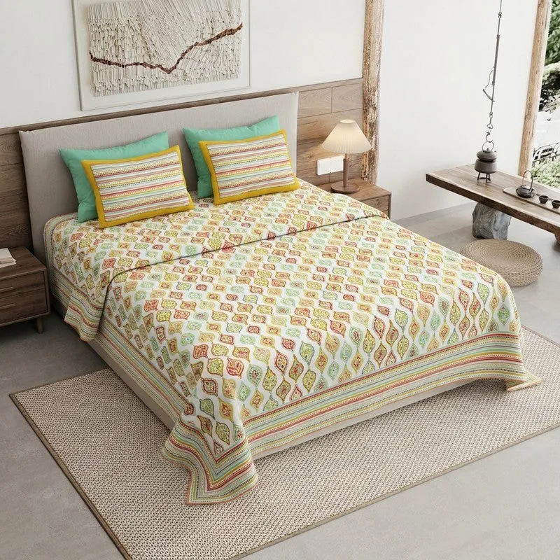 Royal Blend Cotton Bedsheet (Green,Orange) - 120 TC media 1