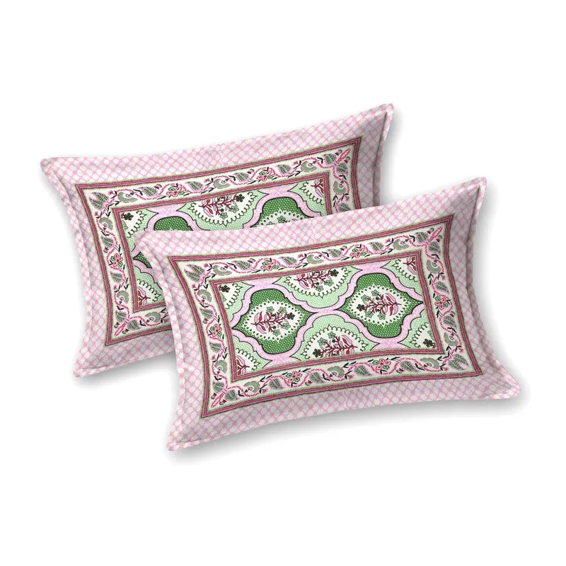 Rango Cotton Bedsheet (Green,Pink) - 240 TC media 4