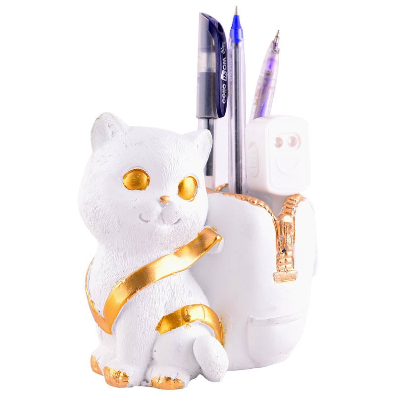 Meow & Mark Painted Polyresin Pen Stand - White media 4