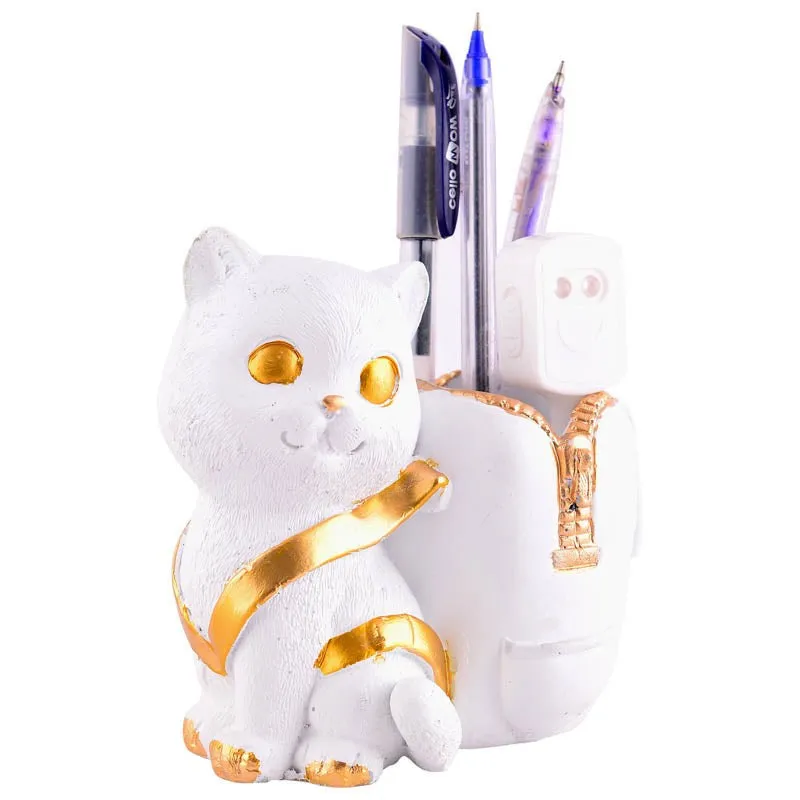 Meow & Mark Painted Polyresin Pen Stand - White media 4